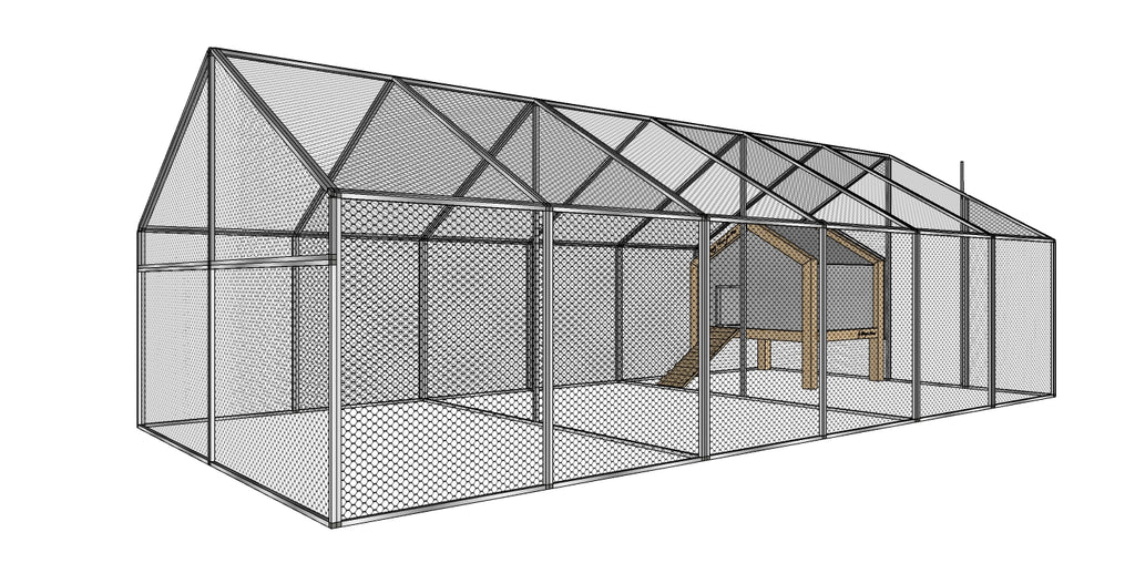3D návrh velké voliéry MAGNUM  s vnitřním kurníkem DUO