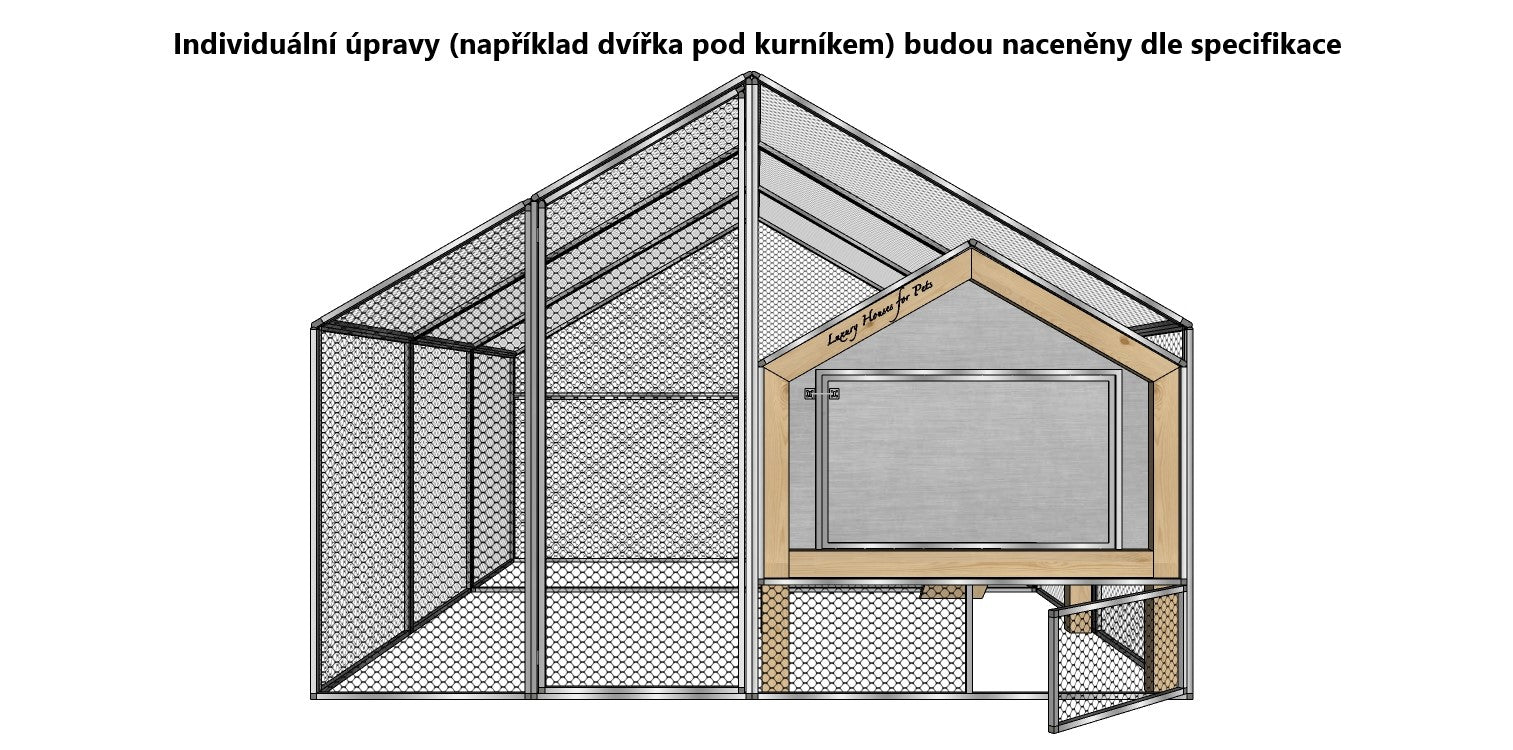 3D návrh voliéry MAGNUM s kurníkem a dvířky